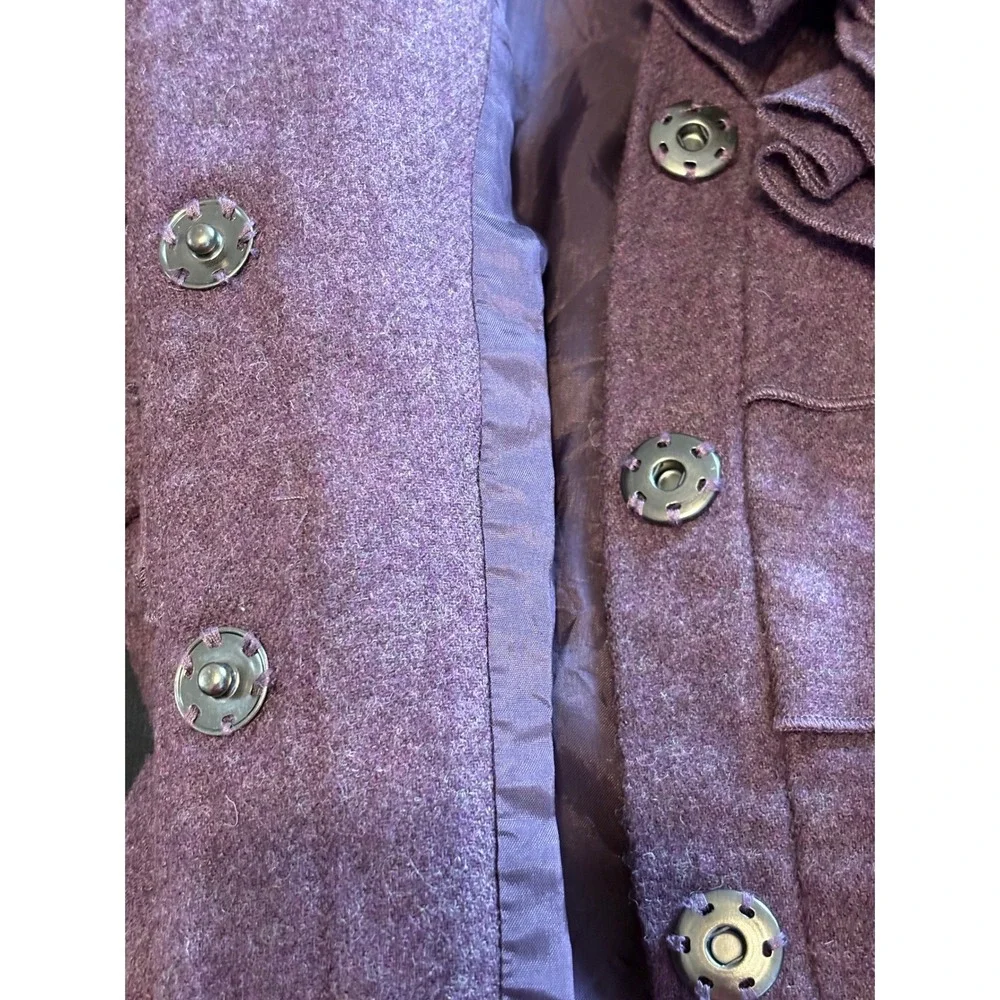 Tabitha Anthropologie Purple Wool Blend Ruffle Belted Jacket‎ Size 2 Snap Front